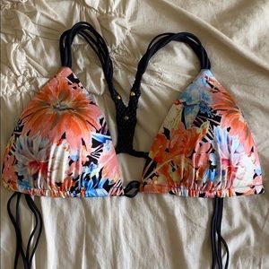 VS Hawaiian floral coral black bikini push-up L